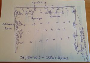 Wood Floor Drying - initial floor plan prior to installing drying equipment.