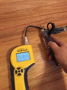 Testing moisture levels. 